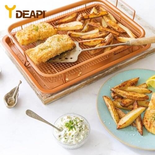 YDEAPI Copper Baking Tray Oil Frying Baking Pan Non-stick Chips Basket Baking Dish Grill Mesh Kitchen Tools