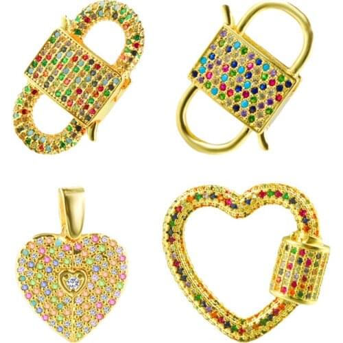 Trendy Jewelry DIY Pendant Carabiner Necklace Fastening Lock Accessories Colorful Micro Pave Zircon For Jewelry Making
