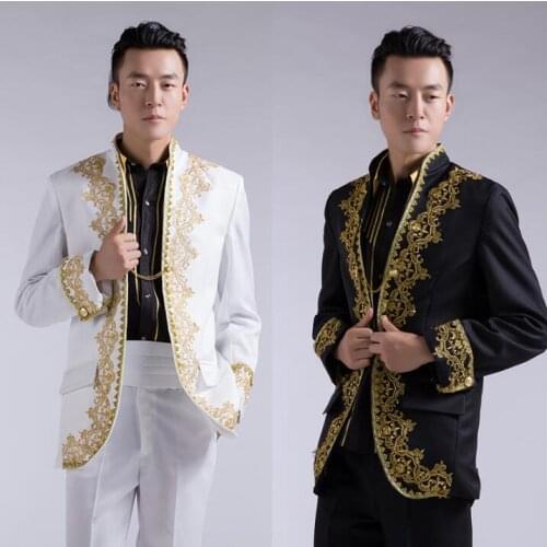 Stage fashion blazer men formal dress latest coat pant designs suit men european court marriage wedding suits for mens white