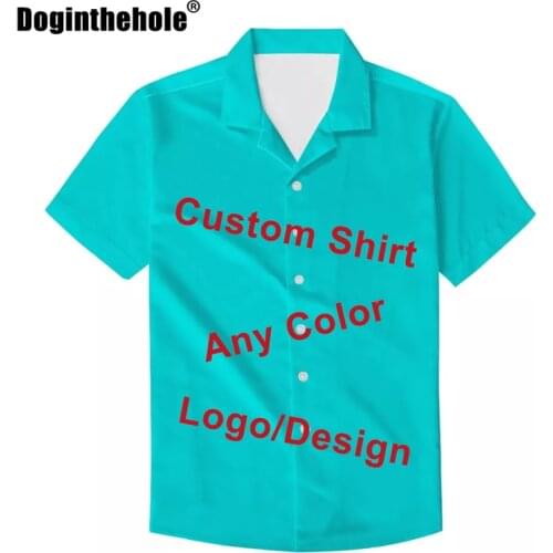 Doginthehole Mens Casual Short Sleeve Cuban Collar Shirt 3D Custom Logo/Image Print Summer Comfortable Beachwear Harajuku