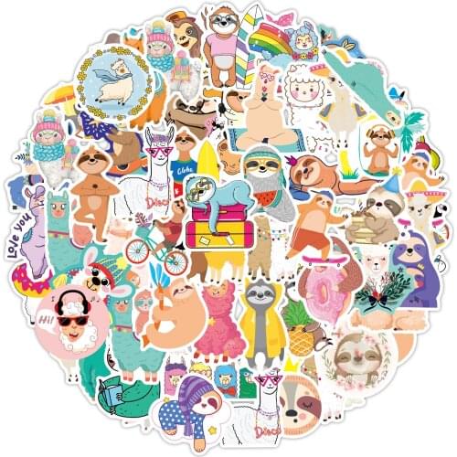 80 Pcs Llama Alpaca Animal Stickers Cartoon Cute Sloth Sticker for Laptop Car Luggage Motorcycle Guitar Skateboard Car Toys