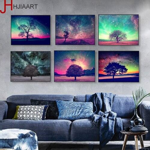 Night Starry Sky Tree Landscape A4 Poster Modern Living Room Wall Art Print Picture Home Deco Canvas Painting No Frame