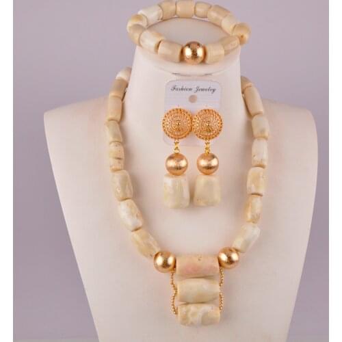 Natural white coral jewelry set african wedding beads nigeria coral beads jewelry sets for women 19-C-01