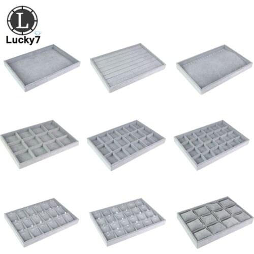 Newest Gray Velvet Jewelry Display Tray Jewellery Box Necklace Earring Pendant Stud Organizer Storage Accessories Show Case