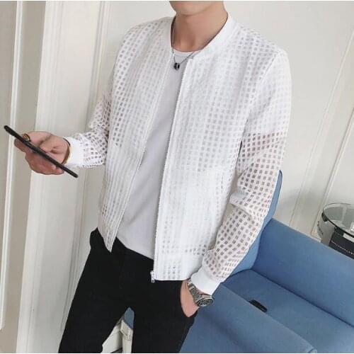 2020 spring and summer new mens thin coat Korean youth student jacket hollow breathable sunscreen clothes male