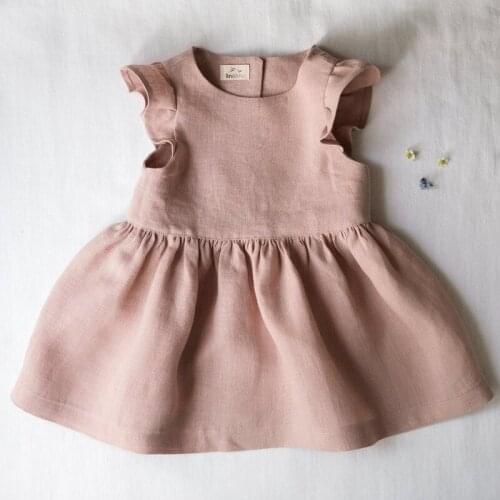 Pleated Toddler Girls Dress Quality Cotton Linen Elegant Baby Kids Outfit Summer Childrens Clothes