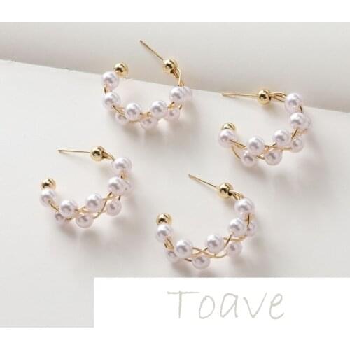 Gold-plated copper plated real gold C-shaped pearl type silver needle earrings diy earrings material accessories