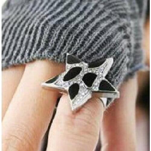 R167 2018 hot sale Fashion Temperament Black Leopard print Panthers Five-Pointed Star crystal alloy Ring Female charm jewelry