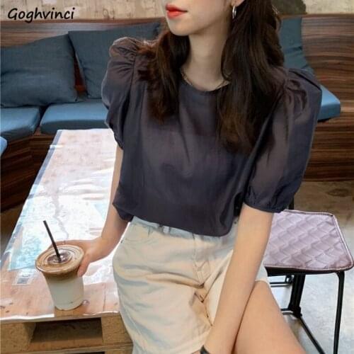 Summer Shirts Women Short Puff Sleeve Backless Ladies Blouses Loose Casual Temperament Korean Style Streetwear Retro Chic Teens