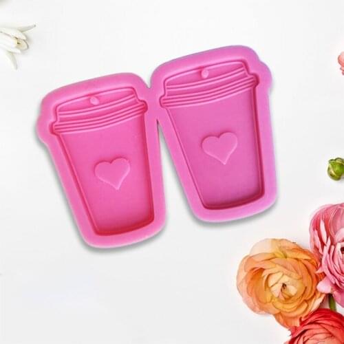 DIY Heart Shaped Coffee Cup Set Keychain Silicone Mold Resin Mold Keyring Casting Silicone Mould
