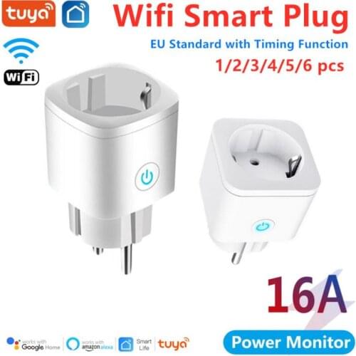 Tuya WiFi EU Smart Plug 16A AC110-240V Adapter Wireless Remote Voice Control Power Monitor Timer Socket For Google Home Alexa