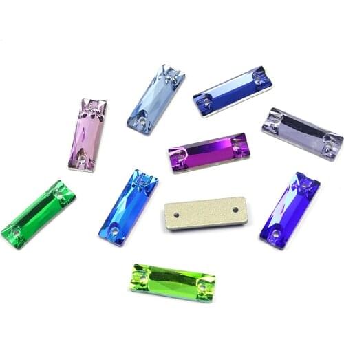 Rectangle Glass Crystal sew on stones flatback with holes sew on rhinestones sewing for needlework clothes shoes bags dress