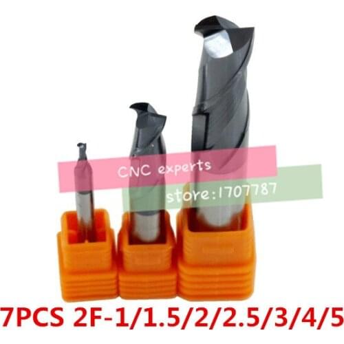 7PCS 2F-1/1.5/2/2.5/3/4/5mm tungsten carbide steel cutter CNC milling cutting hardness HRC50 carbide Milling cutter