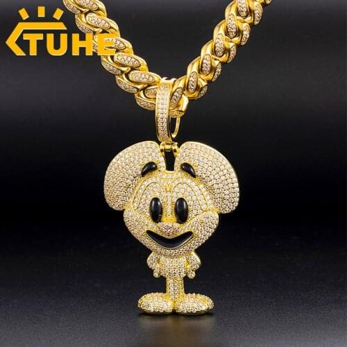 Hip Hop Claw Setting CZ Stone Bling Iced Out Cartoon Snoop Dogg Pendants Necklaces for Men Rapper Jewelry Hip Hop Accessories