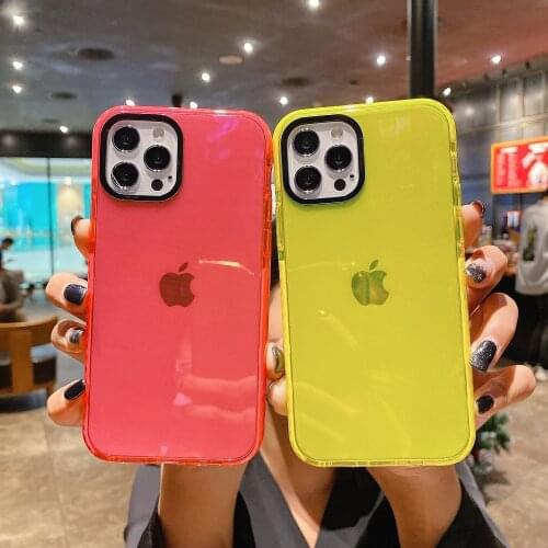 Top Quality Fluorescent Color Phone Case For iPhone 11 12 Pro Max Mini X XR XS 7 8 6 Plus SE 2020 Clear Shockproof Bumper Cover
