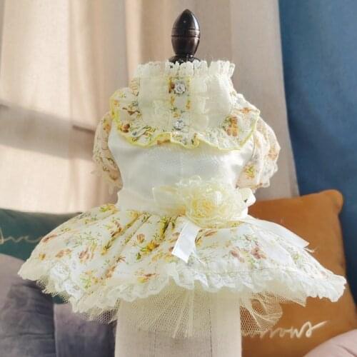 Pet Dog Wedding Dress Princess Style Floral Pattern Imitation Silk Lace Skirts Breathable Summer Small Medium Dog Cat Costumes