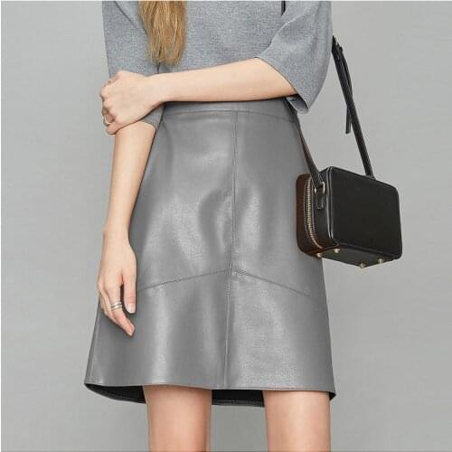 Woman skirts elegant plus size 2020 new fashion korean style genuine real leather skirts high waist mini skirt womens