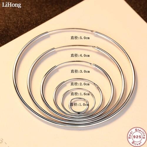 Authentic 100% 925 Sterling Silver Fashion Elegant 3cm/4cm/5cm Round Circle Hoop Earrings For Women Trendy Jewelry