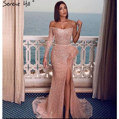 Serene Hill Pink Luxury High Split Evening Dresses Gowns 2021 Mermaid Elegant Sexy For Women Party Dress DLA71313