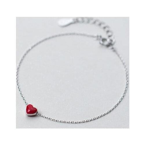 1pc 100% Real. 925 Sterling Silver Jewelry Red Heart Chain Bracelet GTLs433