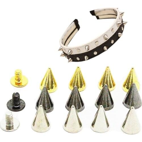 100Pcs 7*9mm Bronze Black Gold Silver Metal Bullet Clothing Rivets Spikes Round Rivets DIY Shoes Belt Clothes Punk Leather Craft