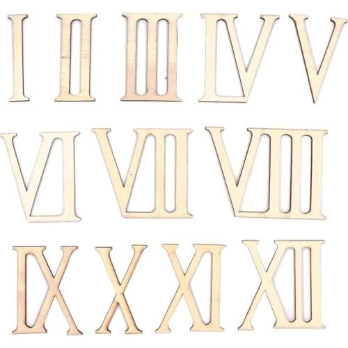 12Pcs Roman Number Unpainted Unfinished Wooden Slice DIY Craft Ornament Scrapbooking Embellishments Decor Doodle Educational Toy