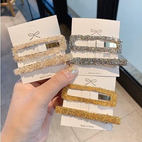 2pcs/set Retro Rhinestone Hair clips for Women Headwear Square Hairpins Dress Barrettes Headband clip girls hair accessories