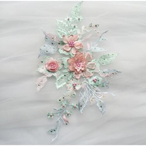 40*25cm 3D stereo flower bead hot drilling lace flower embroidery piece DIY wedding dress accessories