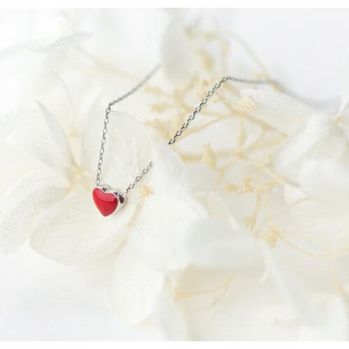 925 Sterling Silver Necklace Women Cute Tiny Red Heart Pendant Necklaces for Girls Lady Lovers Gift