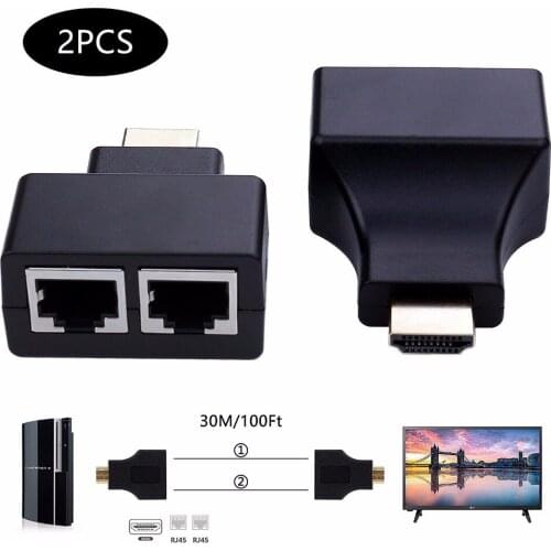Adapter HDMI-compatible to Dual RJ45 Network Cable Extender, Splitter, Repeater by Cat 5e/6 1080P for HDTV HDPC PS3