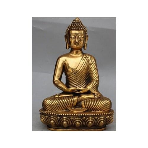 Antique bronze Pure Copper Brass 13 " tibete budismo Bronze de buda Amitabha Shakyamuni