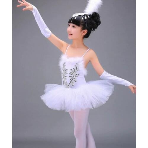 White Girl Ballet Swan Dress Girls Ballroom Dress For Girl Ballet Dancing Costume For Girls Performance Ballroom Dance Dress
