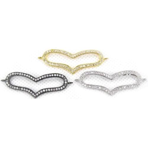 Free shipping 6pcs 16*42mm Mix Colors Micro Pave CZ Love Heart Shape Connector Beads For Bracelet Making Jewelry Findings