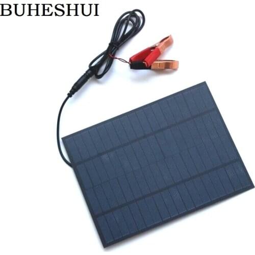BUHESHUI 5W 18V Solar Cell Polycrystalline PET+EVA Solar Panel For Charging 12V Battery Solar Charger+DC 5521 Bus+Crocodile Clip