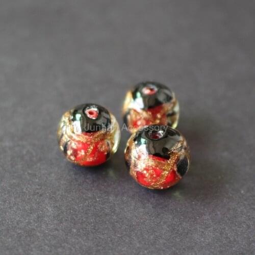 10Pcs/Lot 12mm 14mm Mamade Lampwork Glass beads with gold line painting Red color for jewelry making