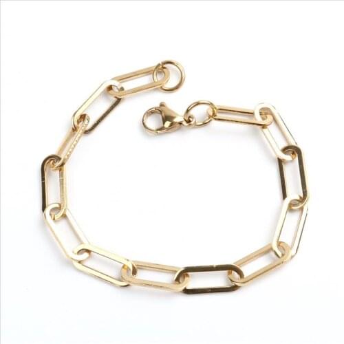 New 304 Stainless Steel Bracelets For Women Men 6mm Chain Gold Oval Bracelet Jewelry Gifts 19cm(7 4/8") long, 1 Piece