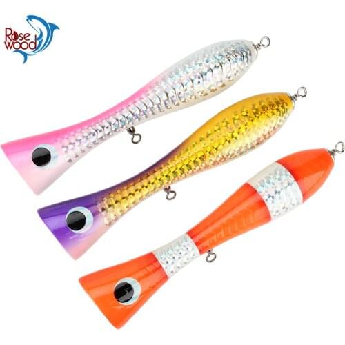 RoseWood Wooden lure fishing popper Topwater Handmade Fishing Trolling Baits GT Surface Popping Lures durable swimbait Fishing