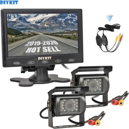 DIYKIT 12V DC Wireless 7" Touch Car Monitor Rear View Kit Backup Waterproof CCD Camera Kit System for Horse Trailer Motorhome