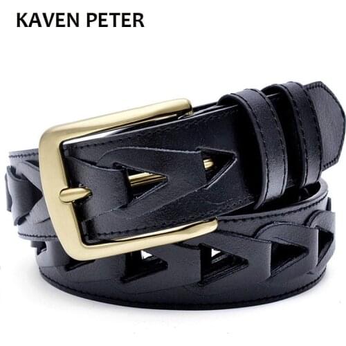 Design Belt For Men Genuine Leather Luxury Men Patchwork Belt Antique Brass Pin Buckle Male Belts For Jeans High Quality