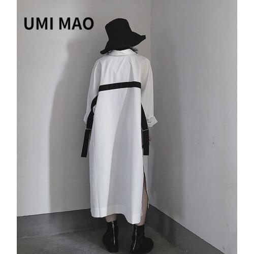 Driftwood Xi / Yamamoto niche designer models Mid-length side slit shirt dress with webbing on the back 2020 autumn long dress