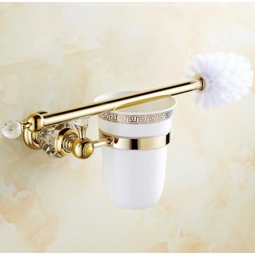 European style Brass Crystal Toilet Brush Holder,Gold Plated Toilet brush Bathroom Products Bathroom Accessories useful HK-44
