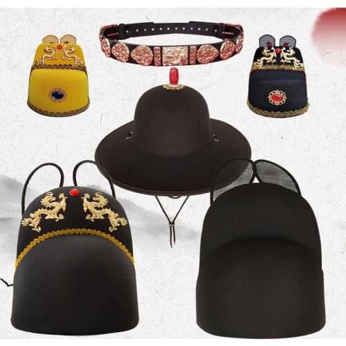 Ancient Hanfu Hat Mens Beaded Feather Hat Flat Top Eaves Hat Chinese Hanfu Hat Fishermans Hat Black Belt For Men Women