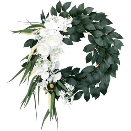 Artificial Phalaenopsis Wreath Christmas Wreath for Front Door Wall Windows Wedding Party Farmhouse Home Decoration