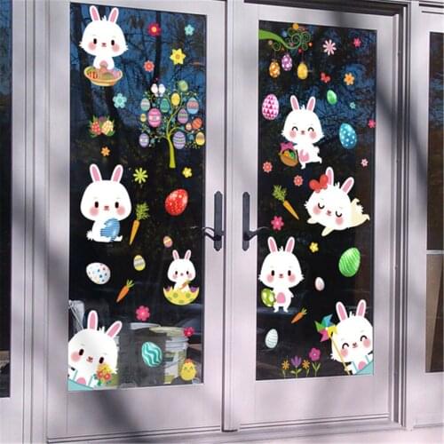 KAKUDER 9CS/SET Cartoon Easter wall stickers Children Bunny Chick PVC Removable Window Sticker Room Decoration adesivo de parede
