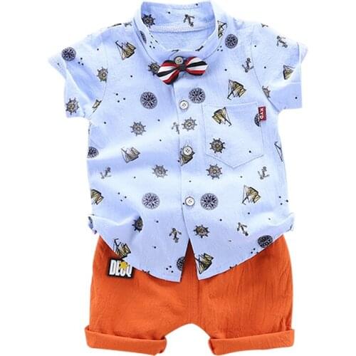 Toddler Baby Boys Clothes Sets Summer Flower Print T Shirt + Shorts Pants Boy Gentleman Clothing Outfits Suit 1 2 3 4Years
