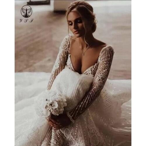 2022 Elegant Vestidos De Novias Juliet Neck Sweetheart Long Sleeve Low V Back A Line Lace Wedding Dresses