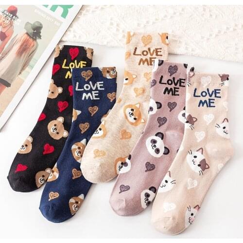 Cute panda Socks Women Cotton Cartoon Animal Bear lady Sock funny Fashion warm Casual harajuku Cats Sokken lovely Female art sox
