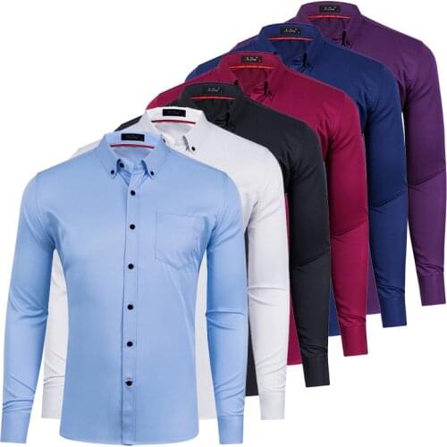 Mens Basic Dress Shirts Stretch Easy Care Comfortable Soft Cotton Thin Summer Casual Long Sleeve Black Regular-fit Tops Shirt