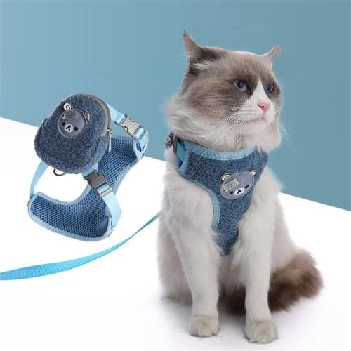 Soft Plush Pet Adjustable No Pull Vest Dog Harness Cute Traction Rope Cat Puppy With Backpack Warm Outdoor Walking Leash Set