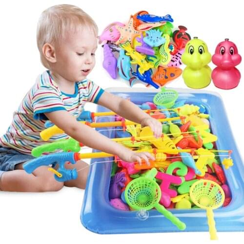 25-67pcs Boys Girls Magnetic Fishing Toy set suit with Inflatable Pool Net Fishing Ducks Swimming Pool Water Toys for Kids